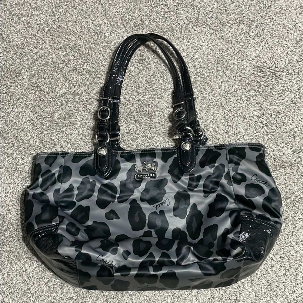 Coach Leopard Print Tote Bag - Black and Gray
